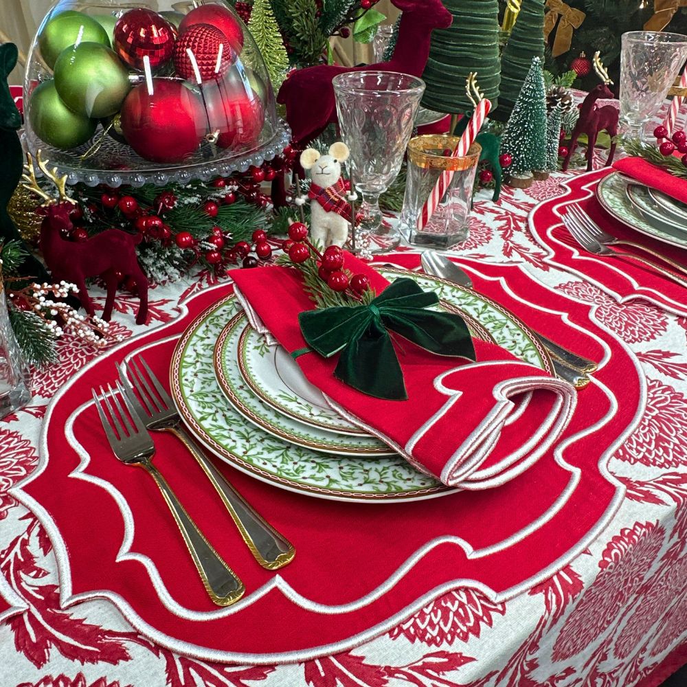 Christmas Blooms with Red Belle Placemats & Napkins