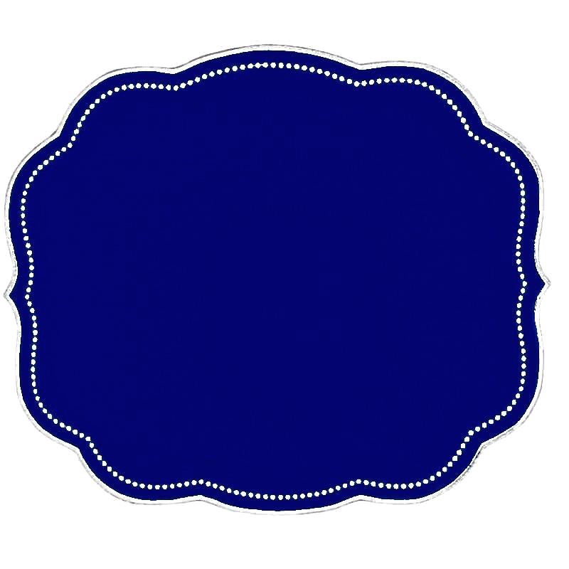 Royal blue wavy oval placemat with white pearl embroidery